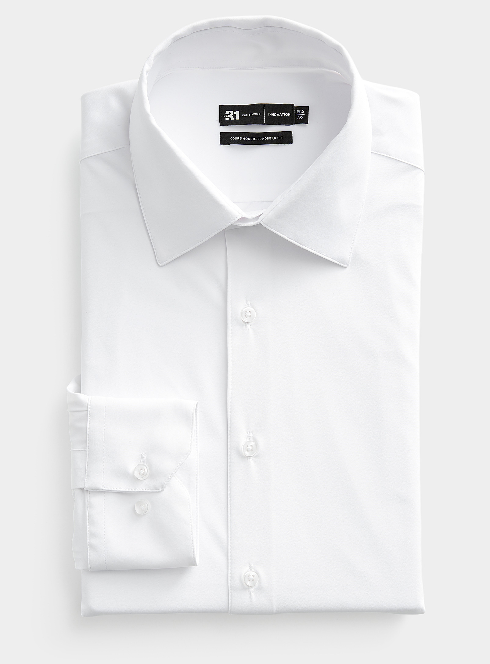 Le 31 Solid Stretch Shirt Modern Fit Innovation Collection In White