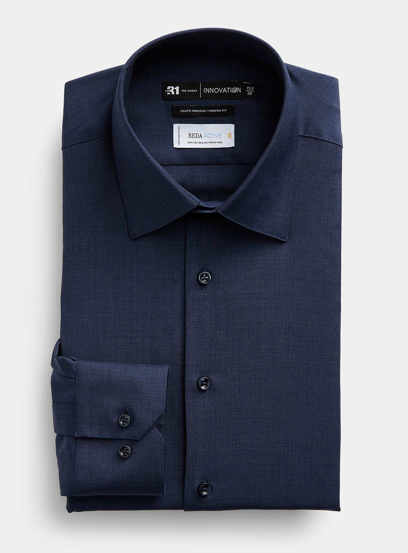 Le 31 Pure Merino Wool Shirt Modern Fit Innovation Collection In Marine Blue