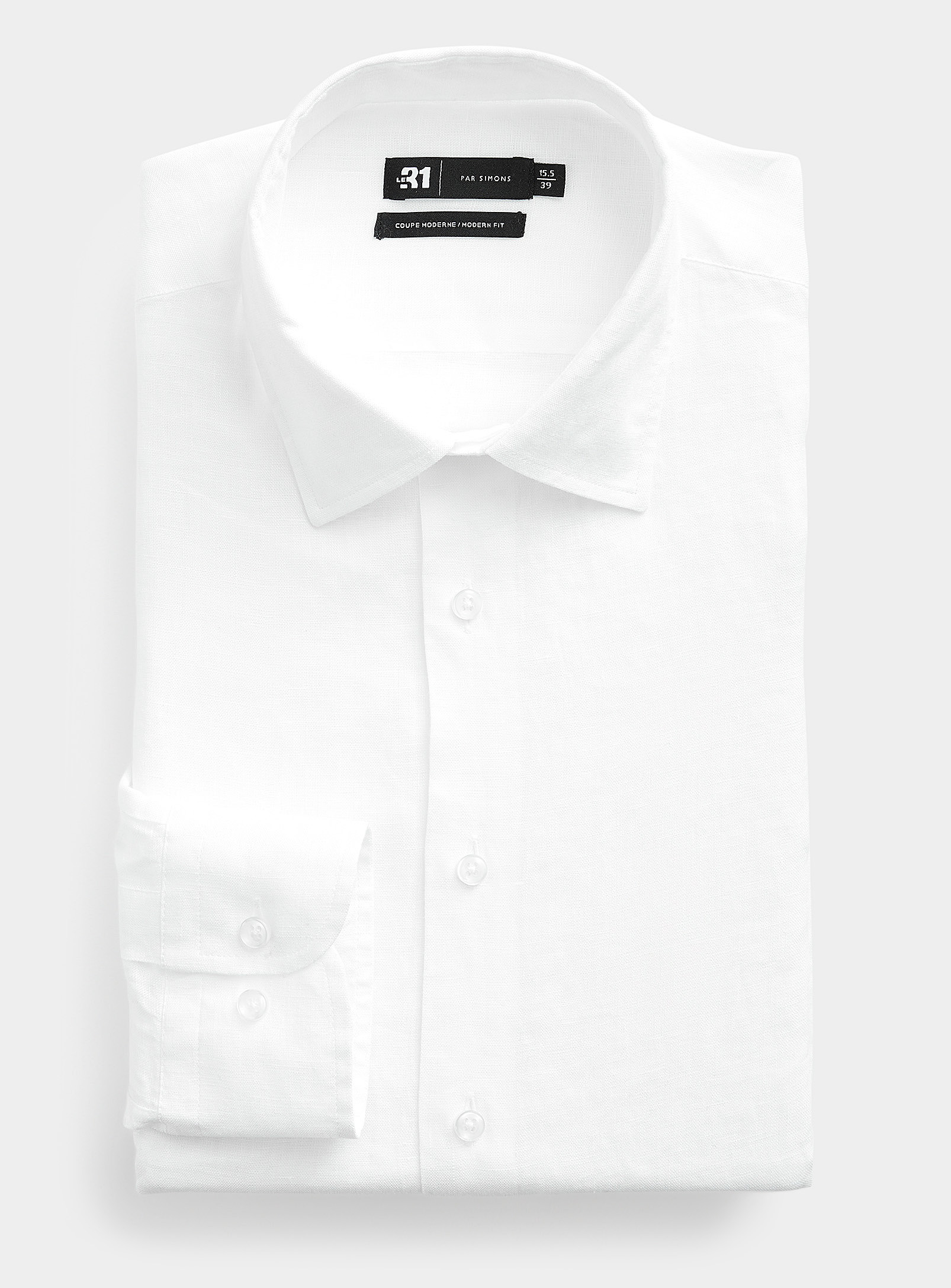 Le 31 Solid Pure Linen Shirt Modern Fit In White