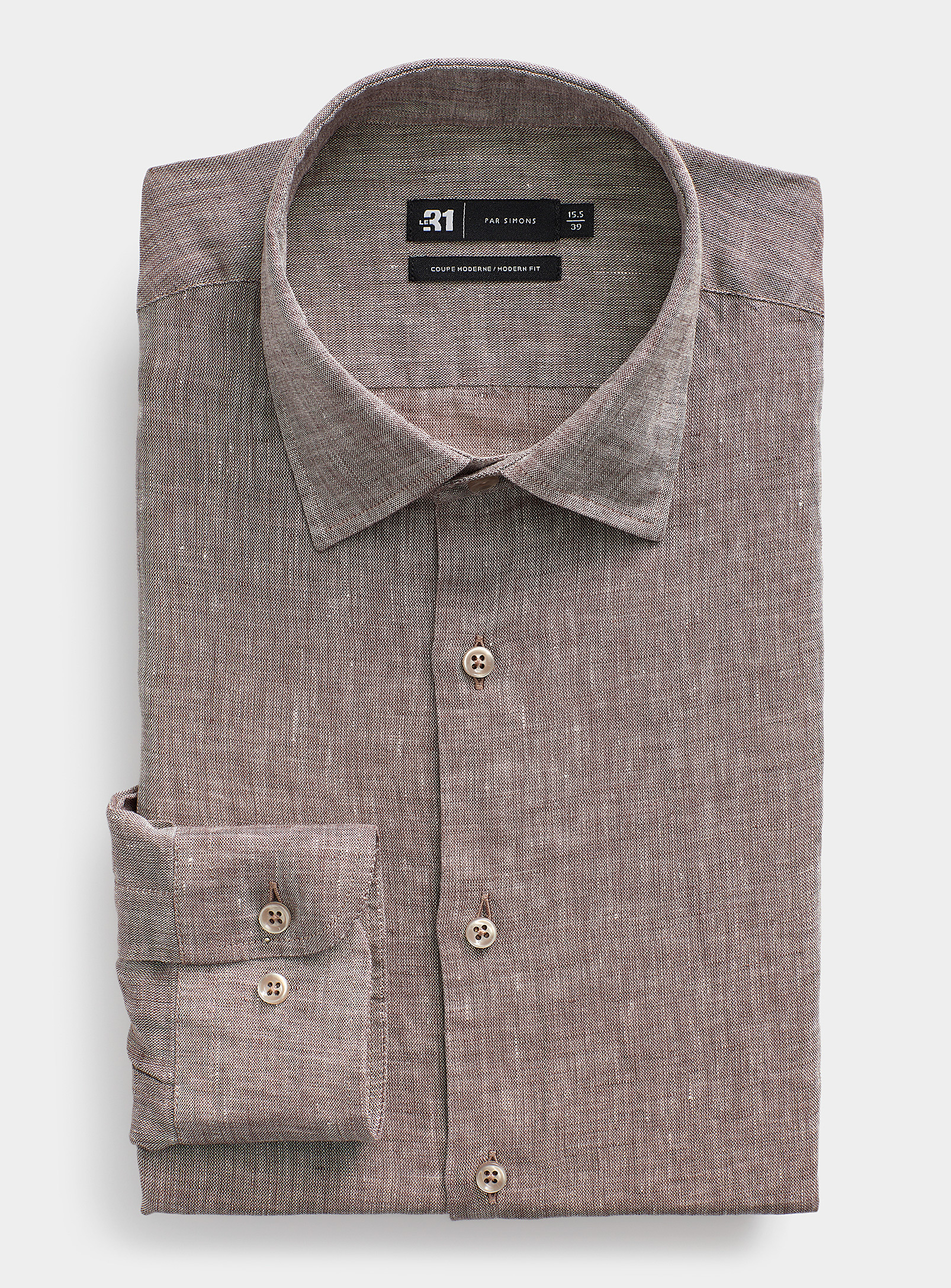 Le 31 Solid Pure Linen Shirt Modern Fit In Brown