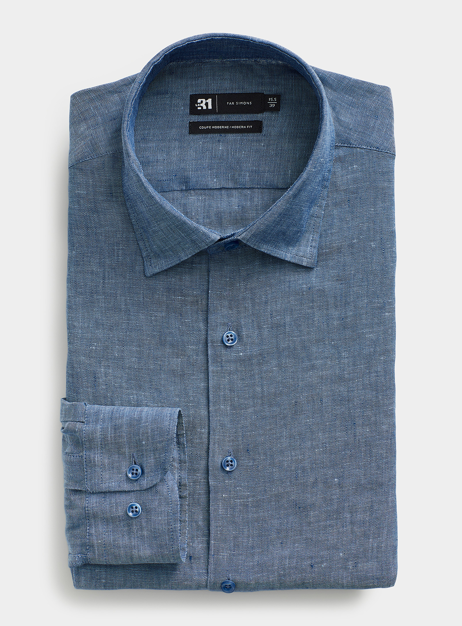 Le 31 Solid Pure Linen Shirt Modern Fit In Blue