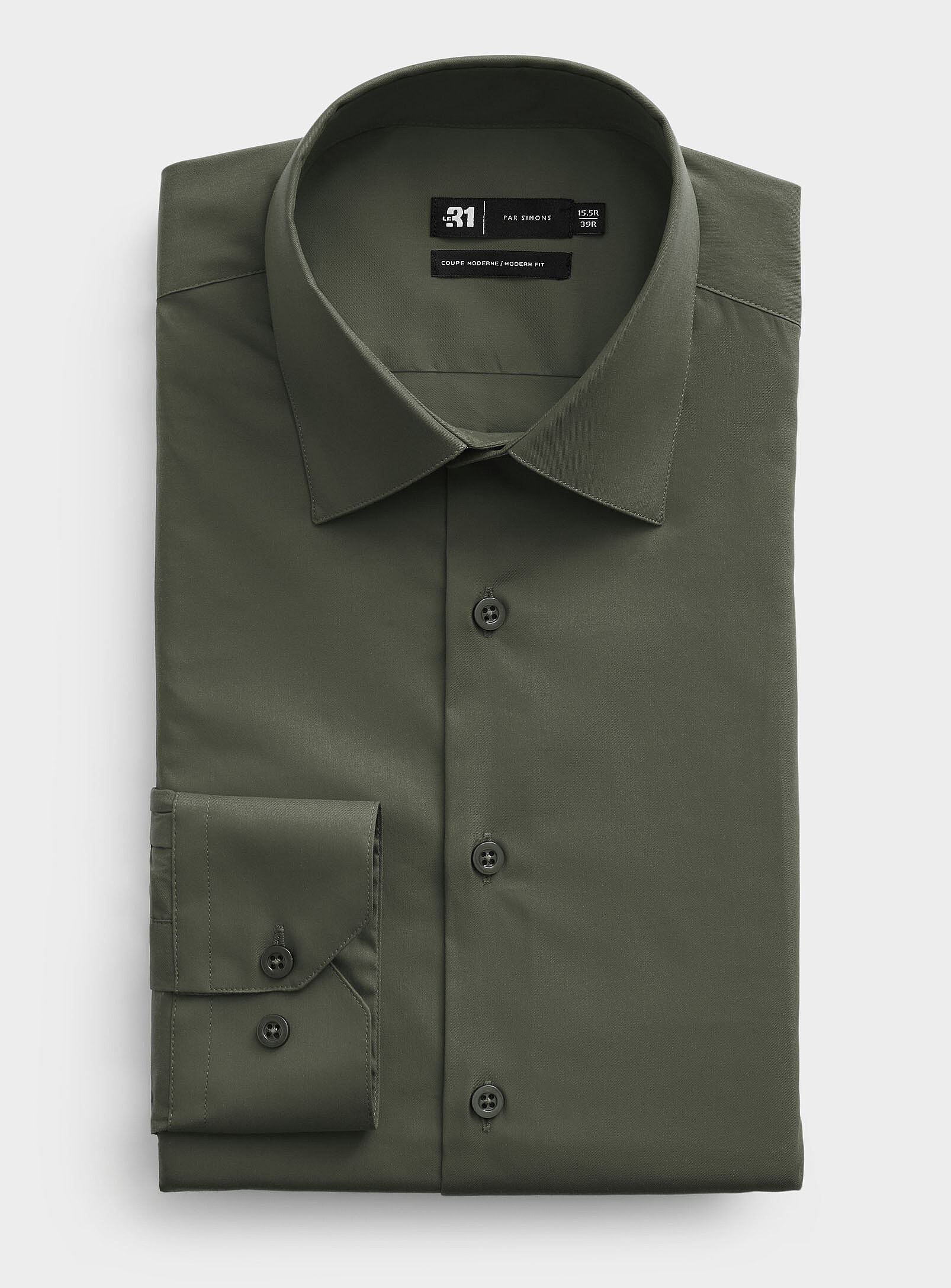 Le 31 - Stretch shirt Modern fit (Men, Green, 17½-LONG)