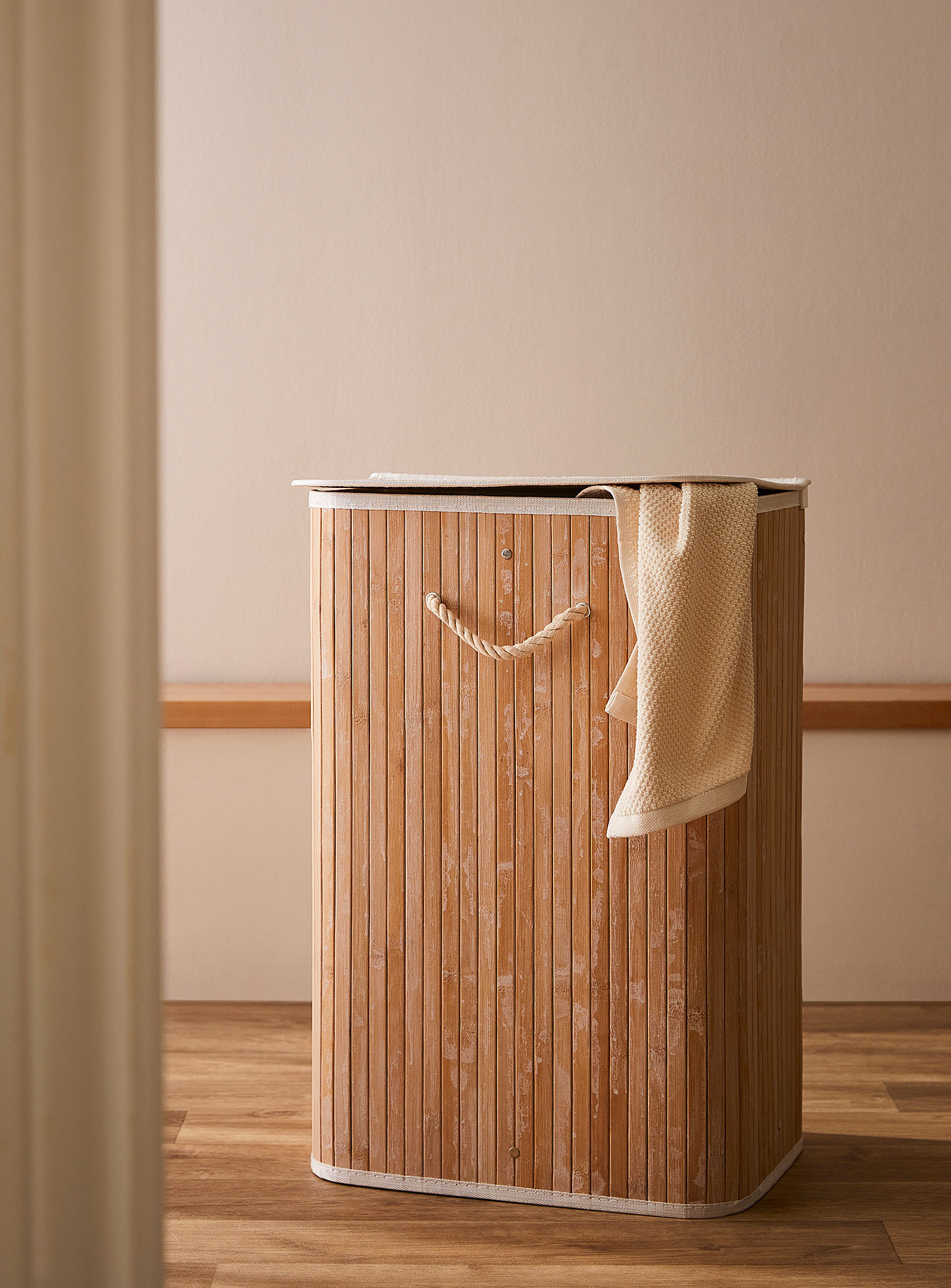 Simons Maison Rectangular Bamboo Laundry Basket In White