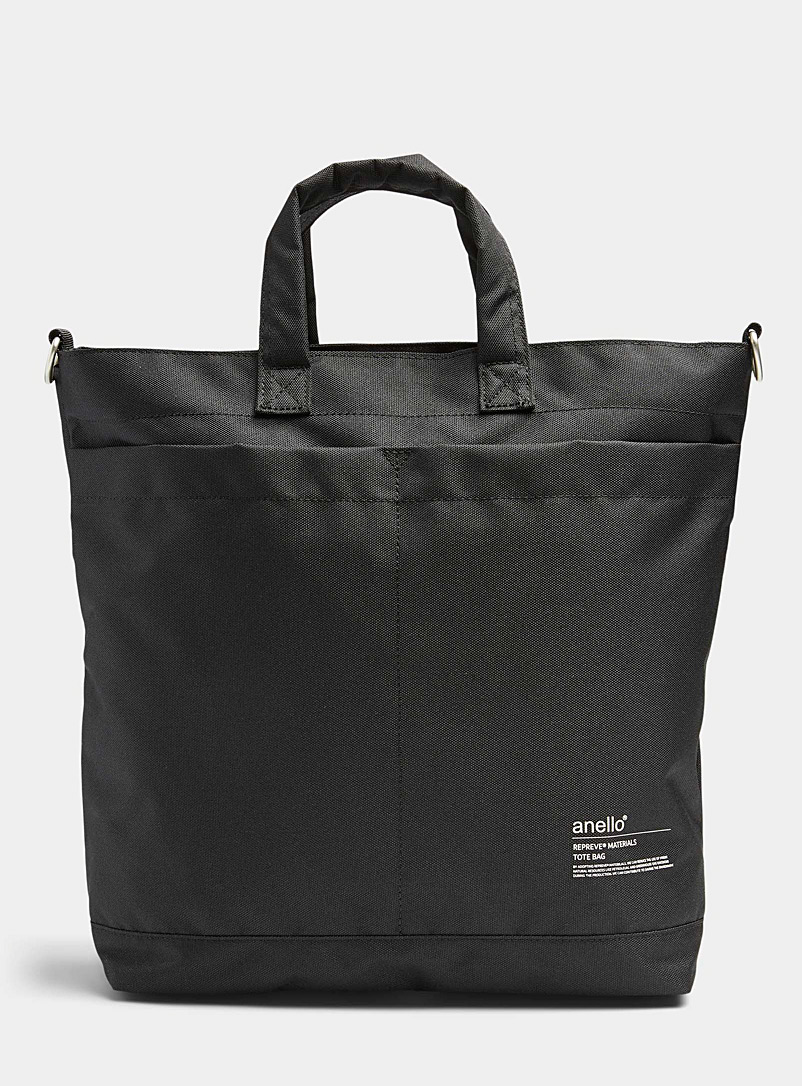 Anello Black Recycled tote with pockets for women