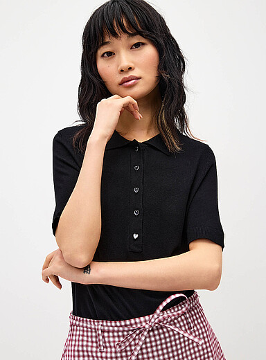 Twik Black Heart buttons polo shirt for women