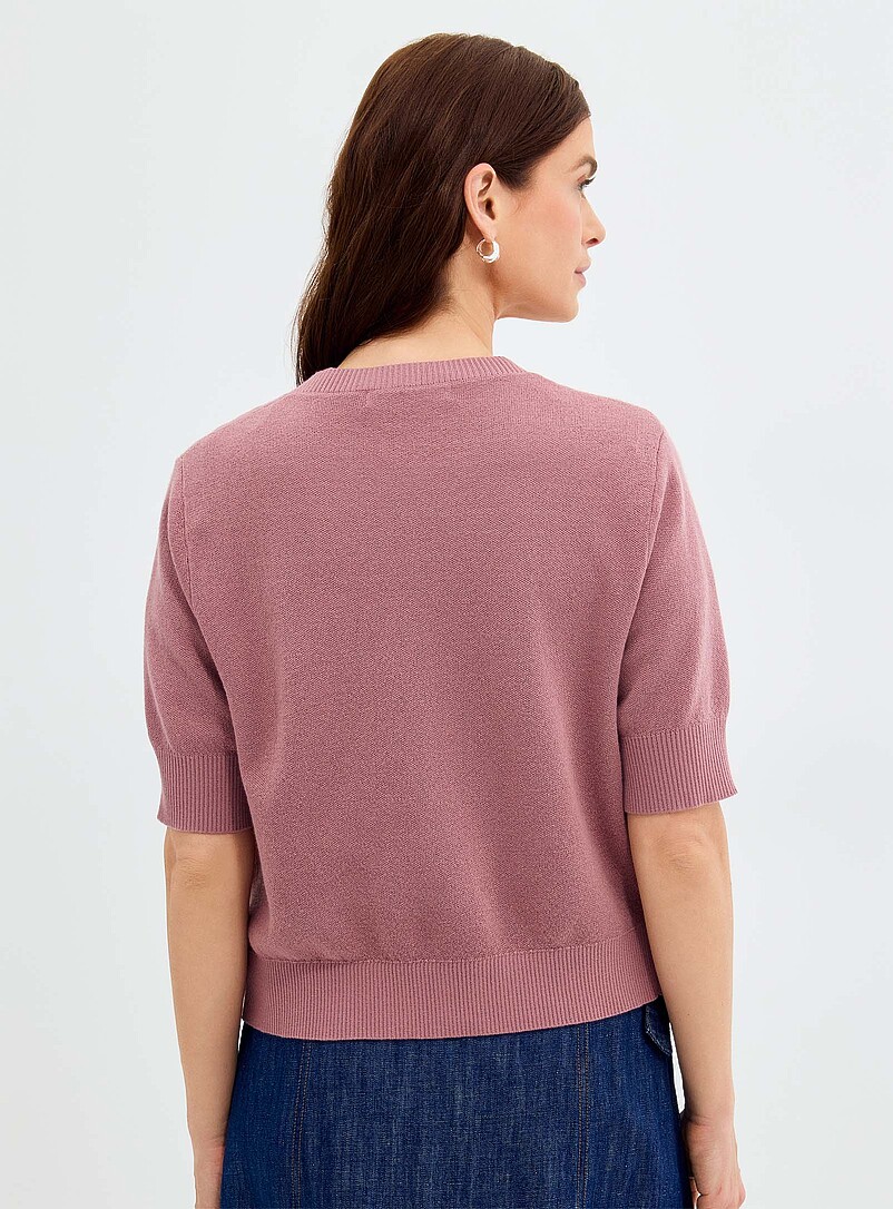 Contemporaine: Le cardigan ouvert broderie ton sur ton Vieux rose pour femme