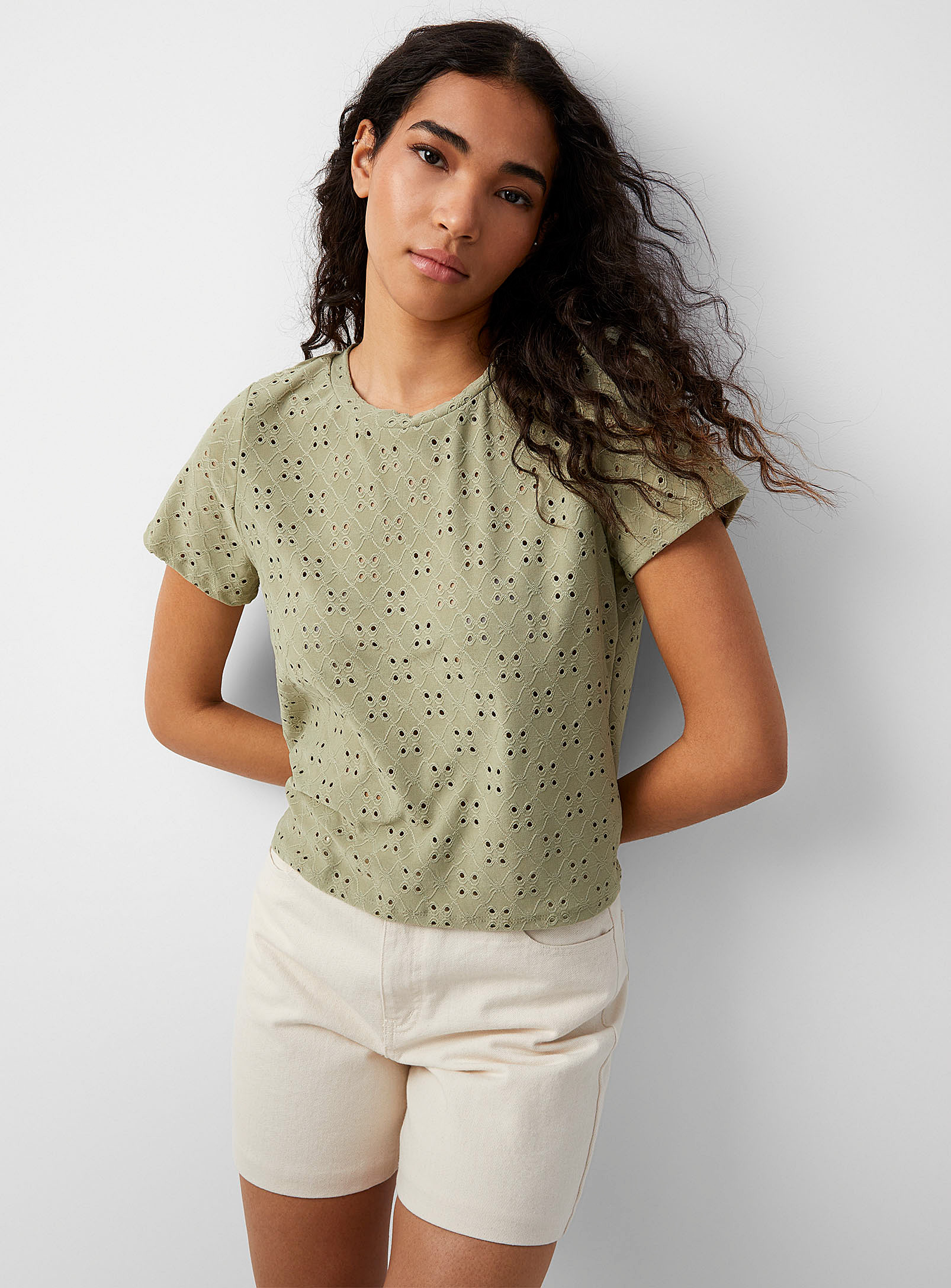 Twik Broderie Anglaise Boxy-fit T-shirt In Bottle Green