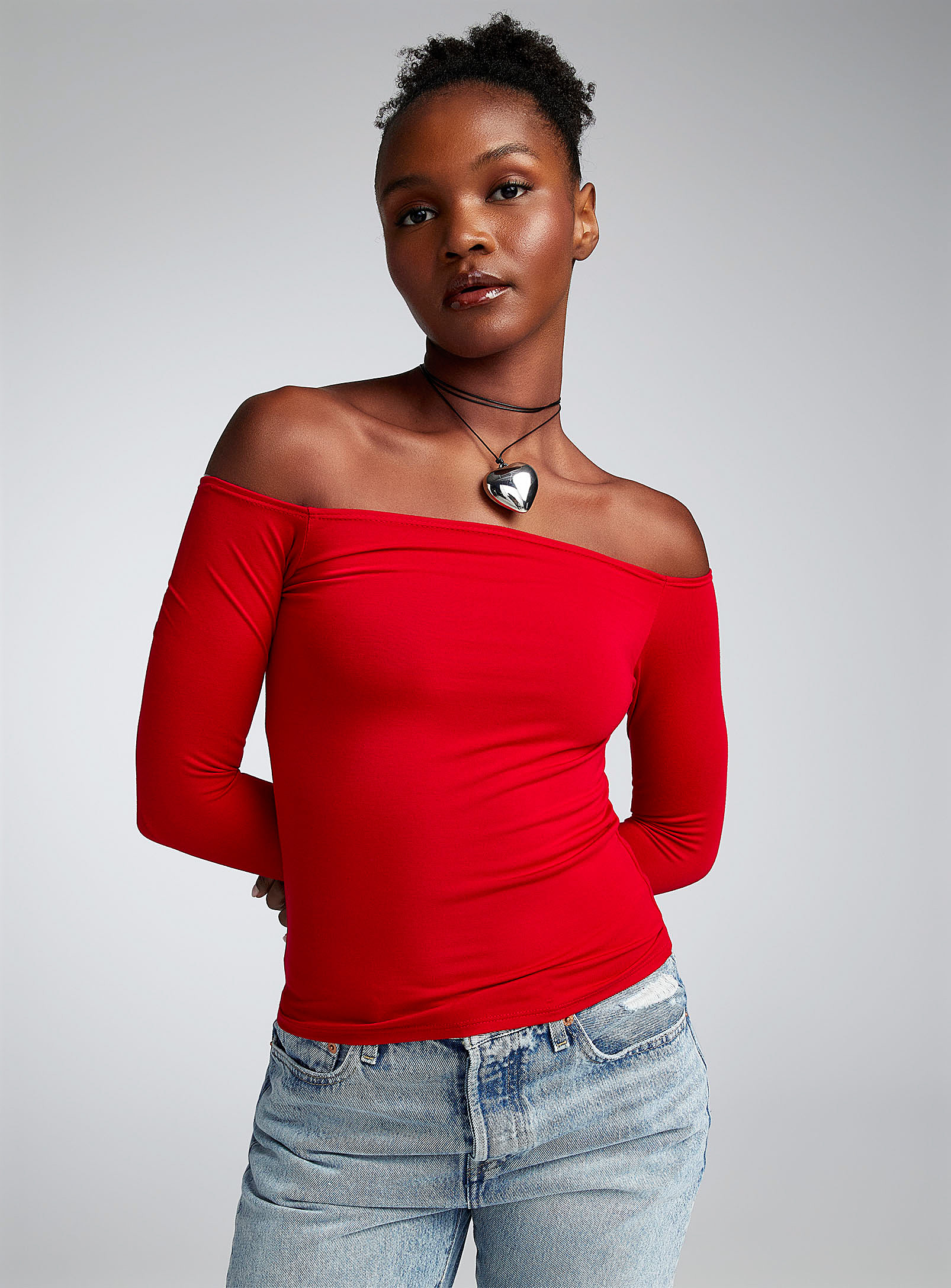 Twik Soft Jersey Off-the-shoulder Tee In Red