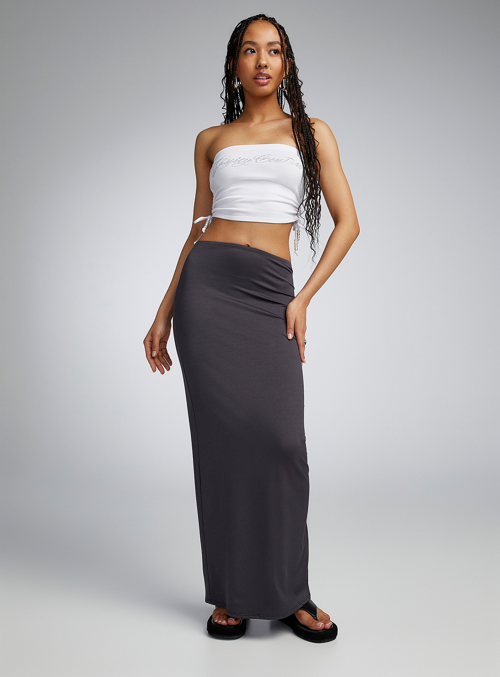 Twik Finely Ribbed Maxi Skirt In Oxford