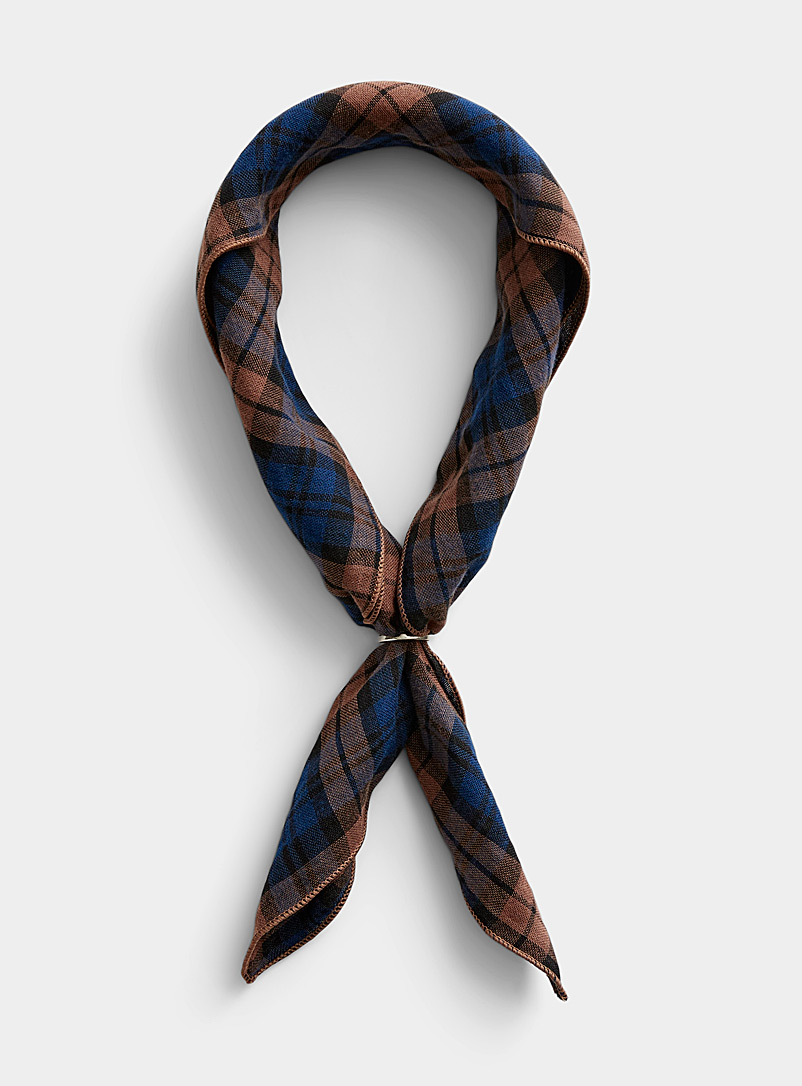Le 31 Blue Tartan scarf for men