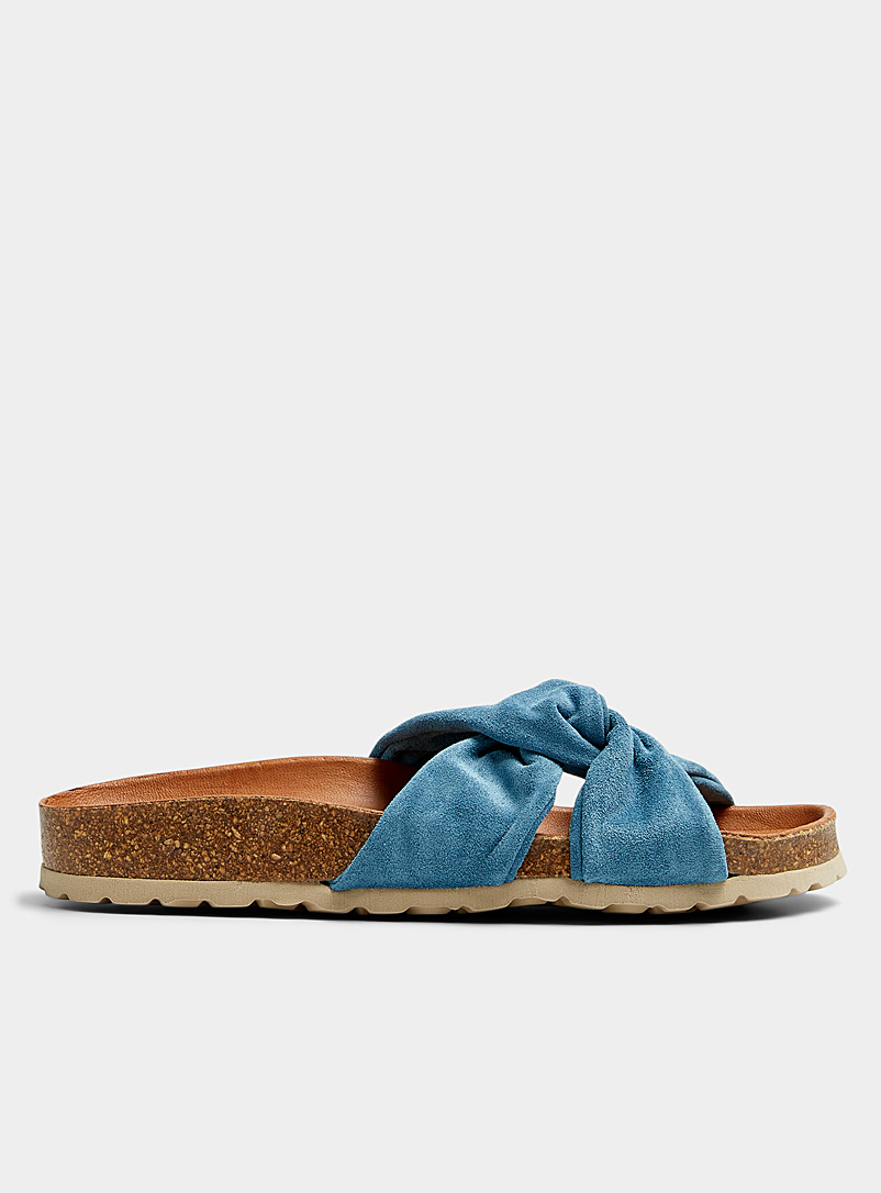 Simons Blue Knotted strap suede slides Women for women