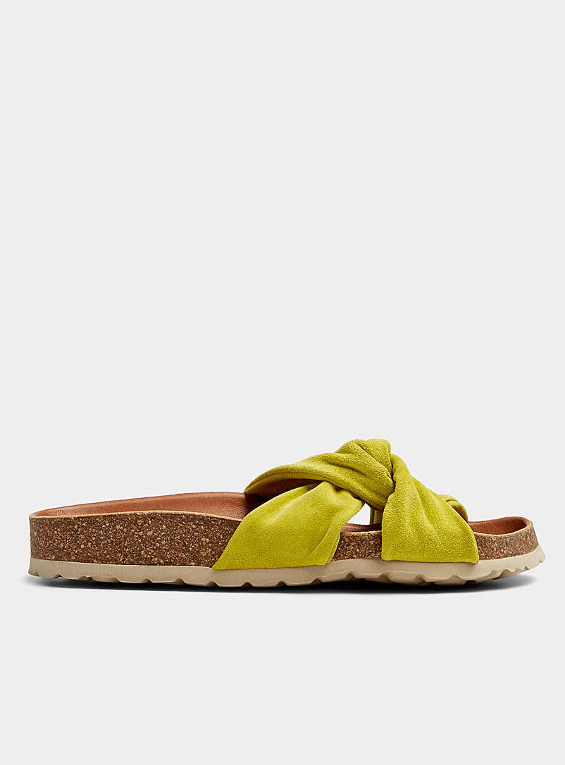 Simons Medium Yellow Knotted strap suede slides Women for women
