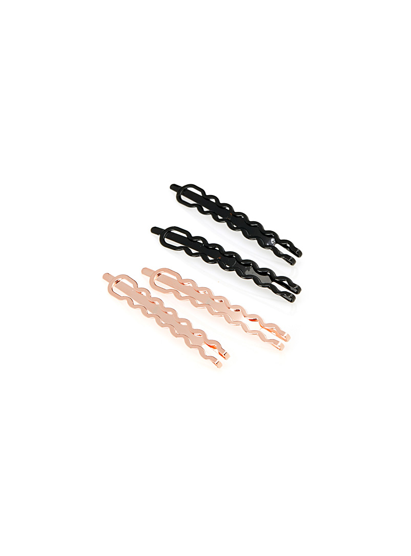 Simons Pink Double wave hair clips Set of 4 for women
