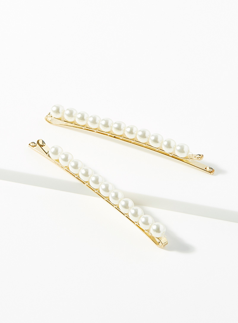 Simons White Pearly bead clips Set of 2 for women