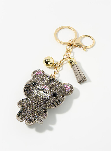 Le porte-cl&eacute;s breloque chat strass