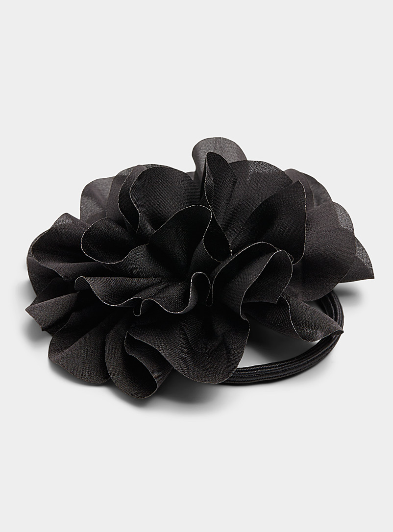 Simons Black Large flower hair tie for women