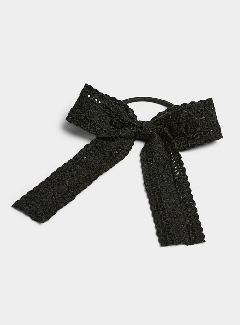 Simons Black Broderie anglaise bow elastic for women