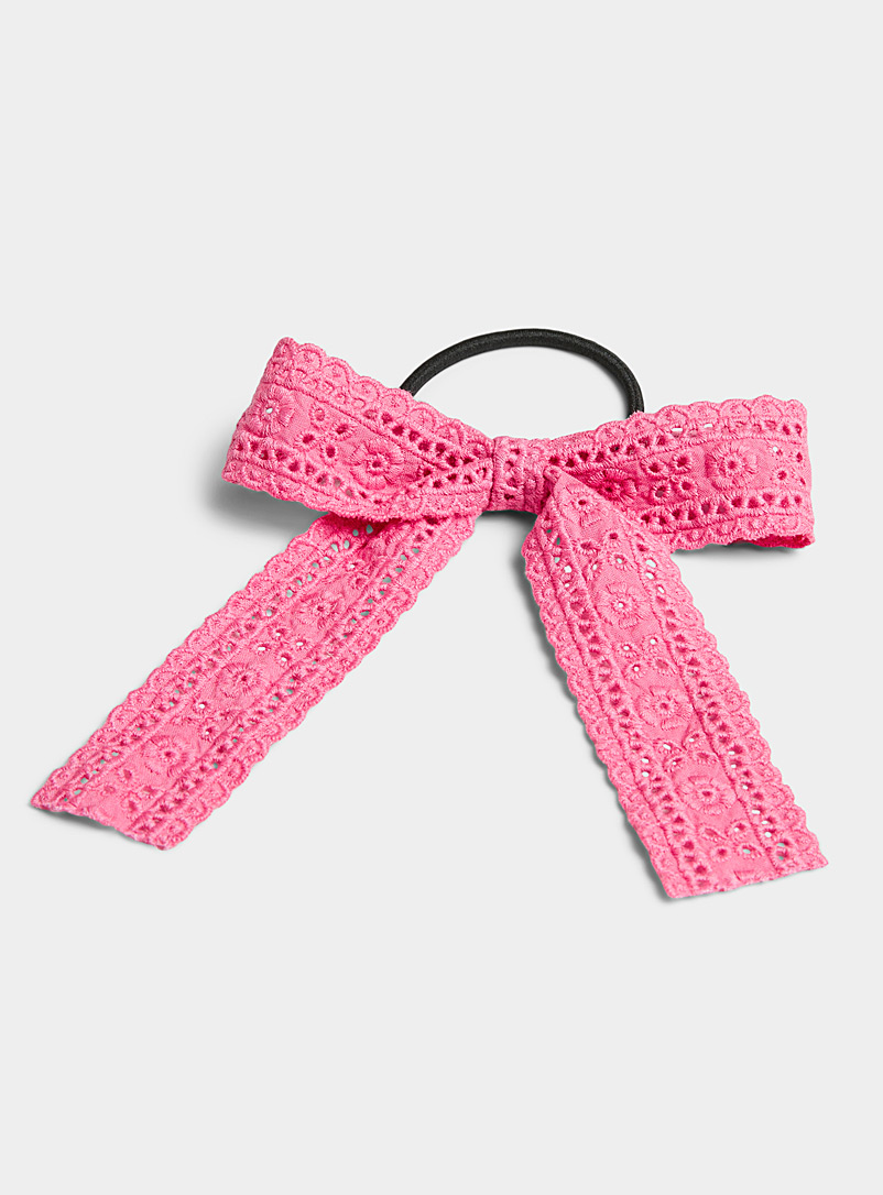 Simons Pink Broderie anglaise bow elastic for women