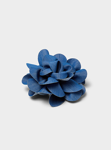 Denim-like large flower brooch