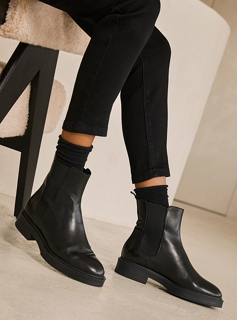 Simons Black Leather short Chelsea boots for women