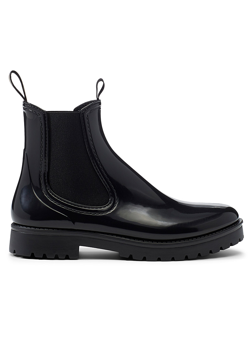Simons Black Recycled shiny Chelsea rain boots for women