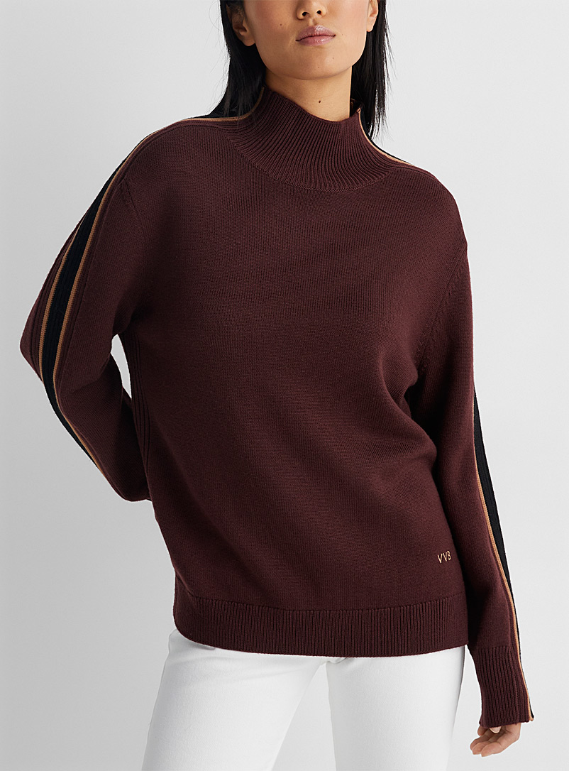 Victoria Victoria Beckham Dark Brown Athletic lines stand-up collar sweater for women