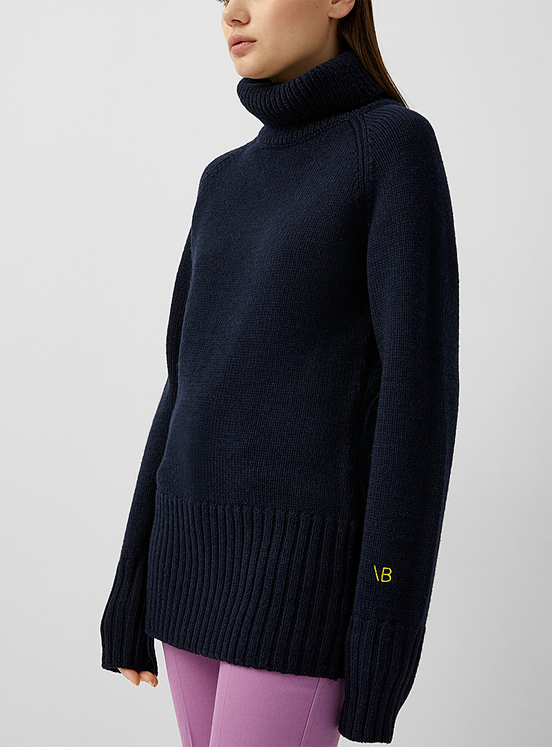 Victoria Beckham Marine Blue Mock-neck wool sweater for women