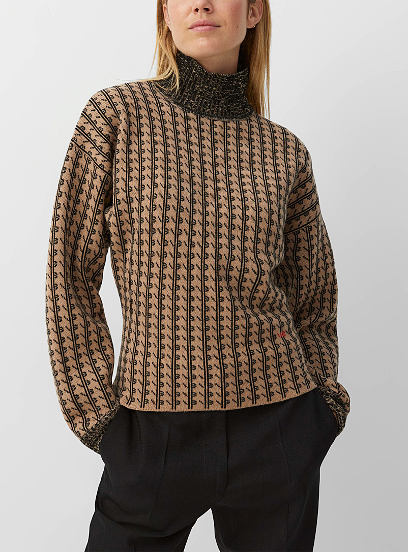 Victoria Beckham: Le pull laine mérinos à monogramme Brun à motifs pour femme