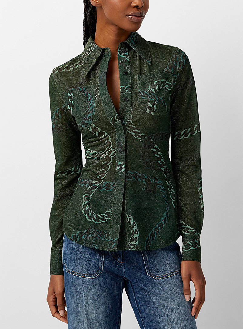 Victoria Beckham Patterned Green Sparkling chains shirt for women