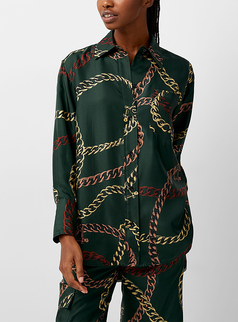 Victoria Beckham Patterned Green Silk chain shirt for women