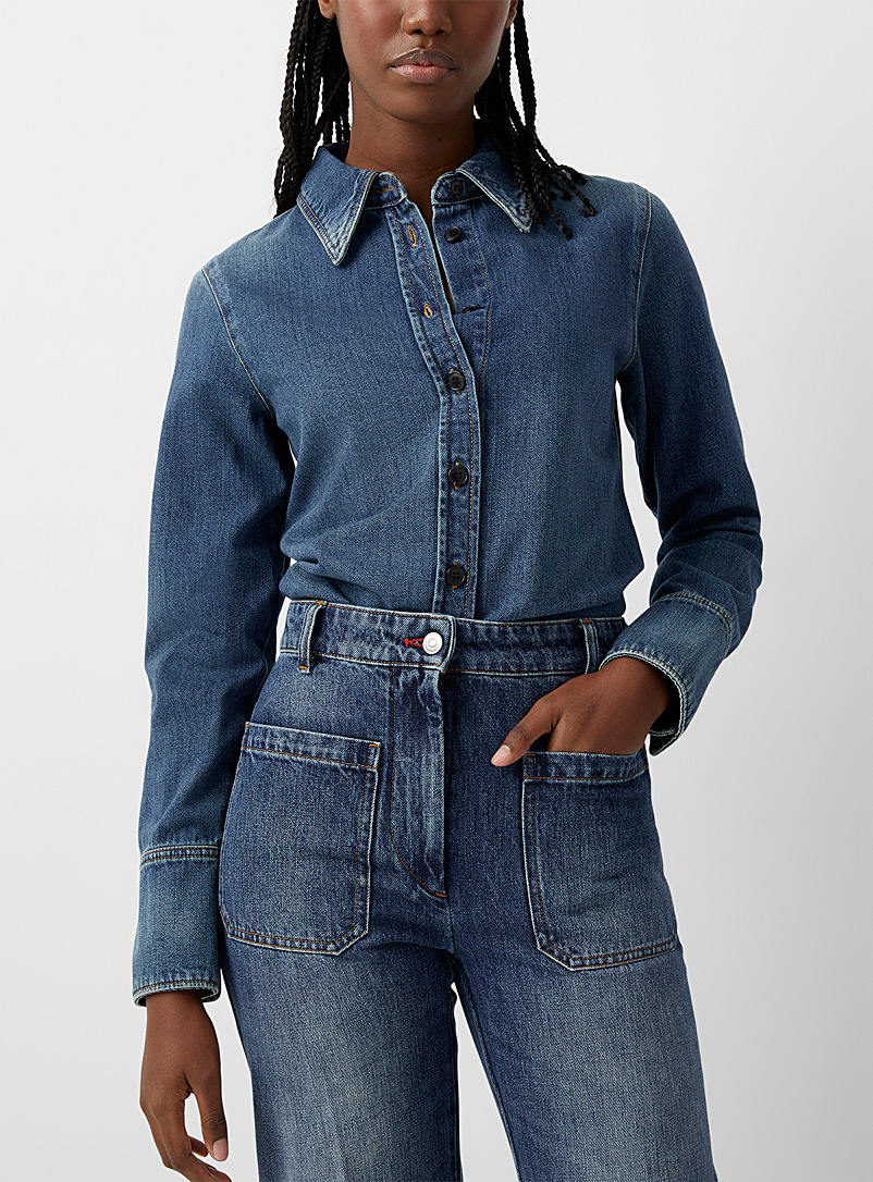 Victoria Beckham Slate Blue Western denim shirt for women