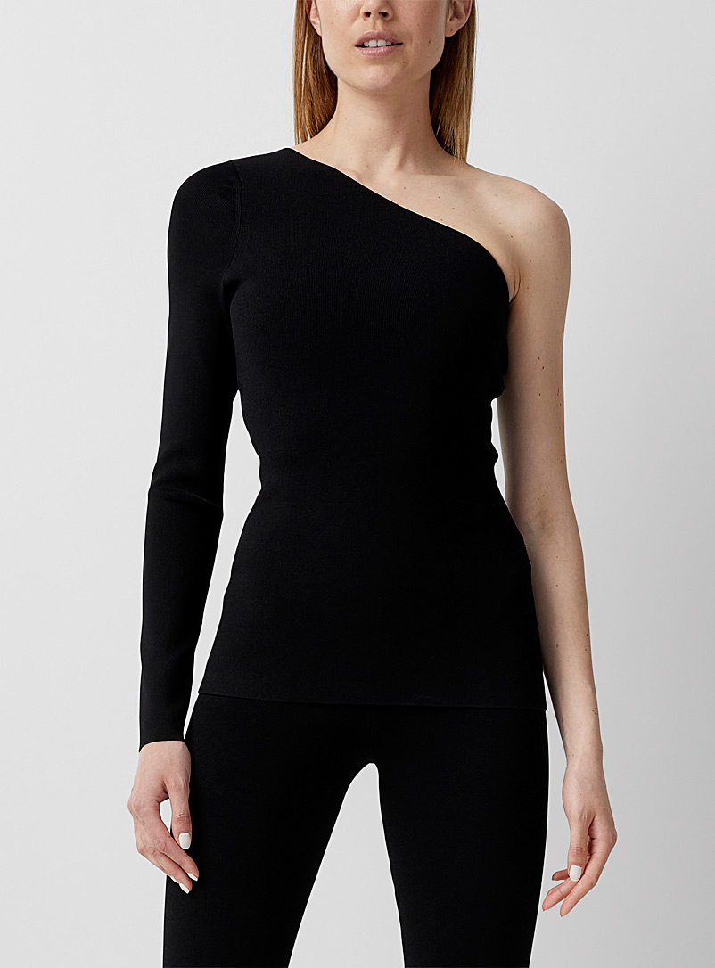 Victoria Beckham Black Tight-knit asymmetrical top for women