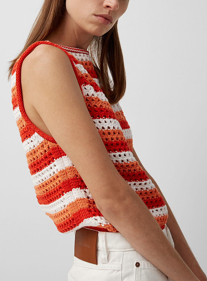 Victoria Beckham: Le haut tricot crochet orangé Orange à motifs pour femme