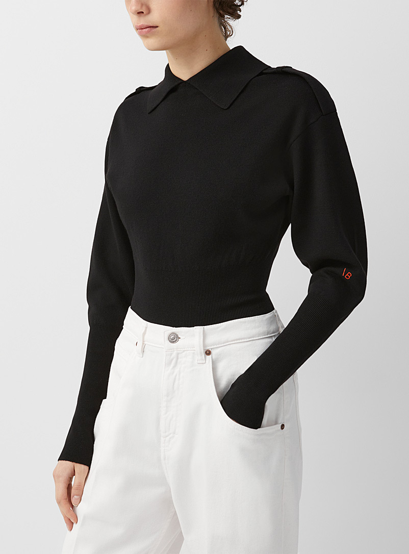 Victoria Beckham Black Puff-sleeve black knit bodysuit for women