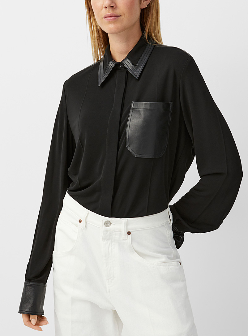 Victoria Beckham Black Leather accents flowy shirt for women