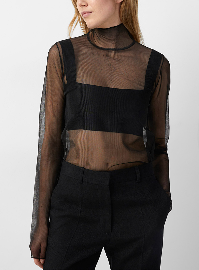 Victoria Beckham Black Micromesh stand-collar top for women
