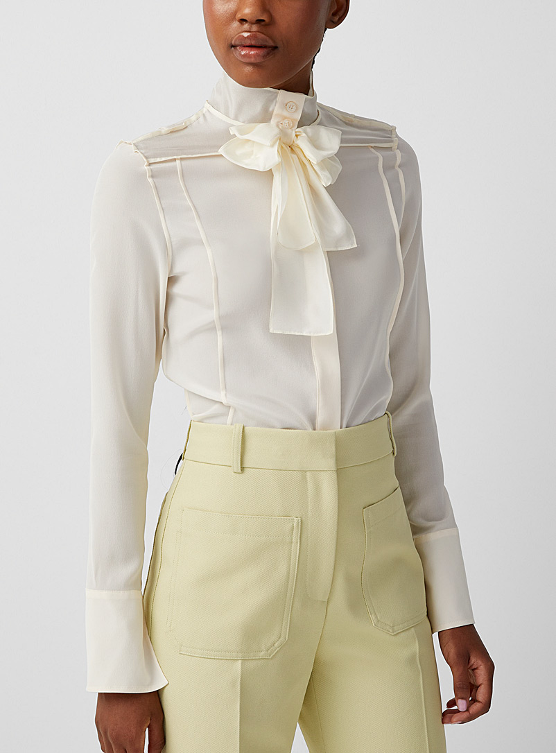 Victoria Beckham Ivory White Bow collar silk blouse for women