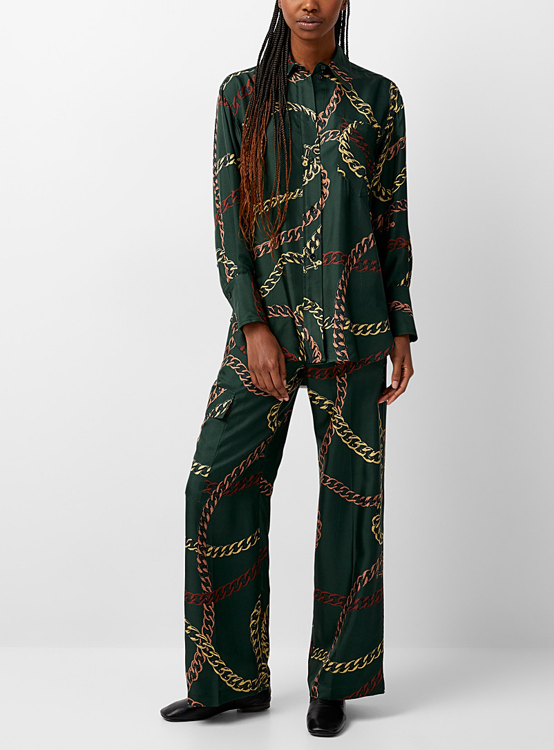 Victoria Beckham Patterned Green Silk chain pants for women