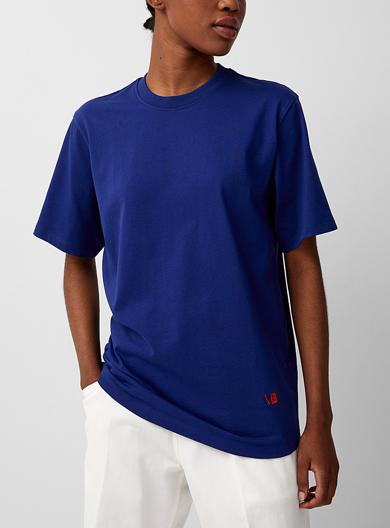 Victoria Beckham: Le t-shirt logo brodé Bleu royal-saphir pour femme