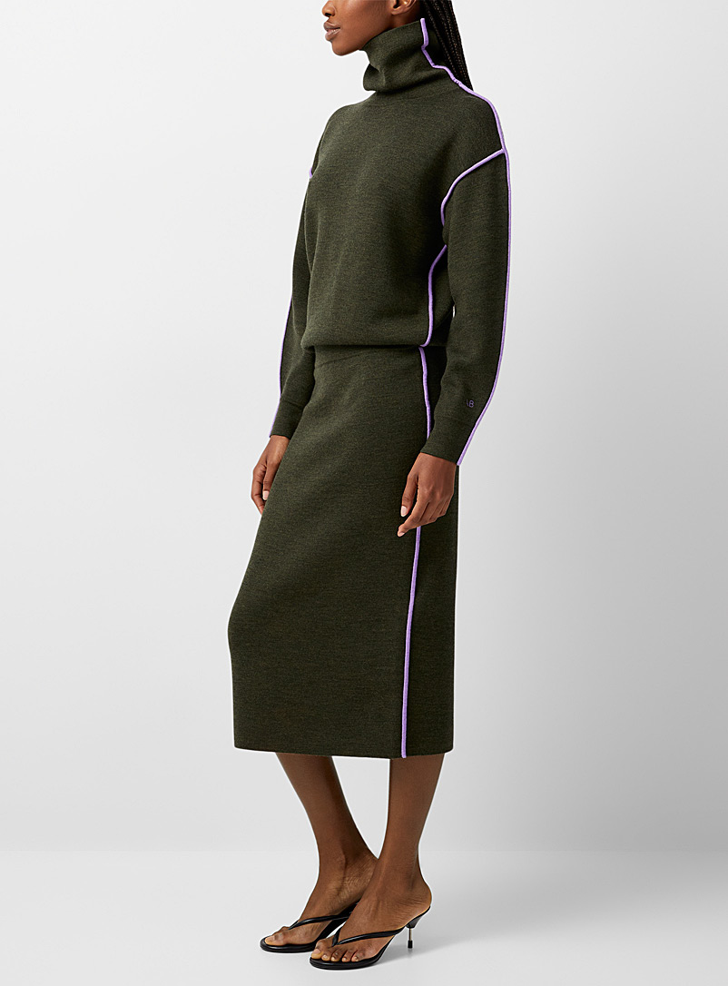 Victoria Beckham: La robe lignes contrastantes Kaki chartreuse pour femme