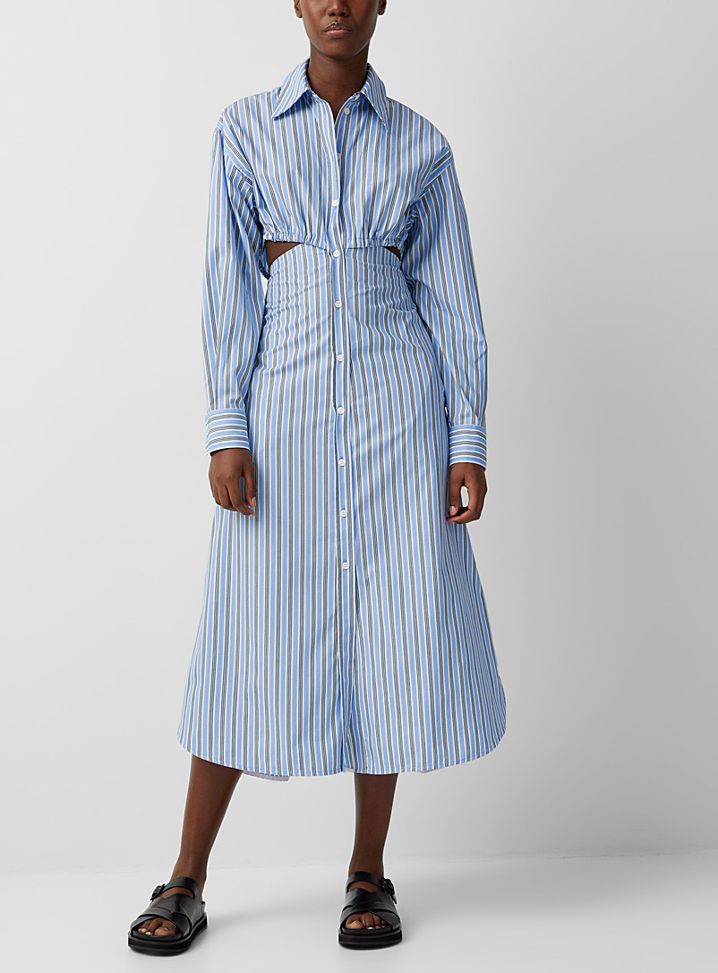 Victoria Beckham Baby Blue Openwork stripes poplin dress for women
