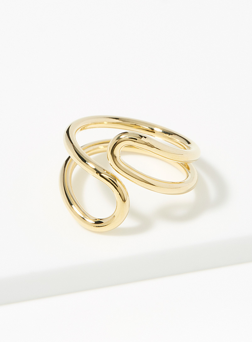 Simons Golden Yellow Asymmetric openwork ring for women