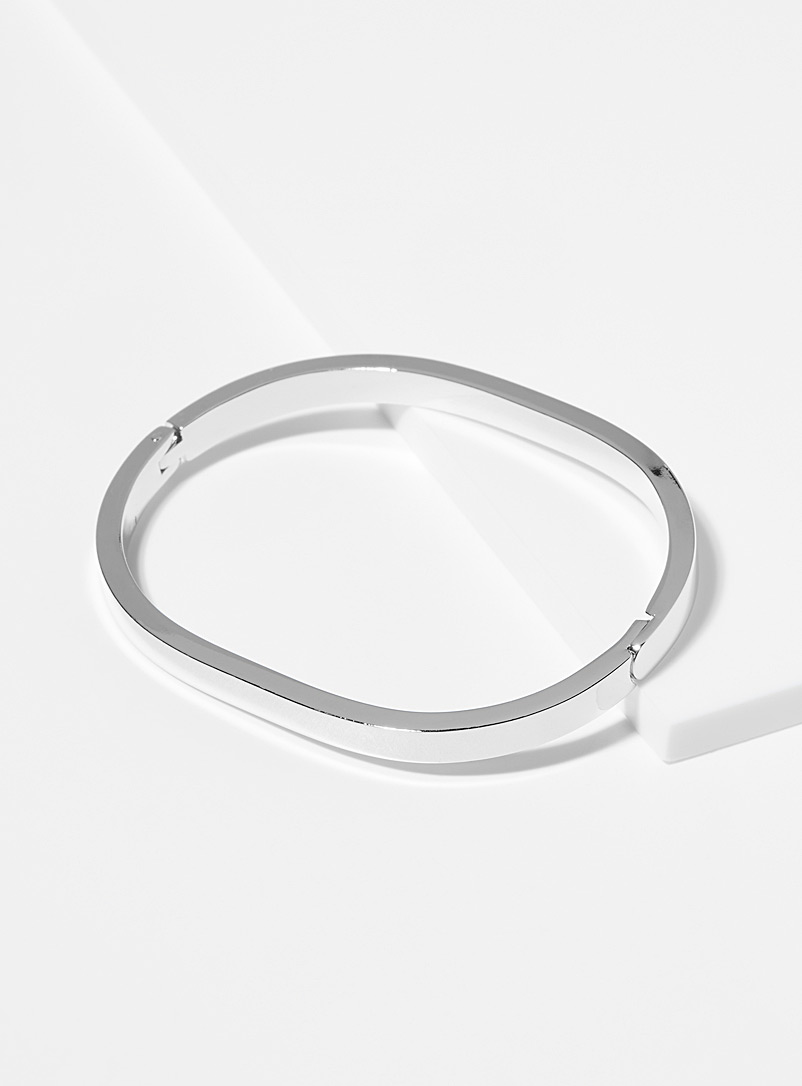 Simons Silver Minimalist oval cuff bracelet for women