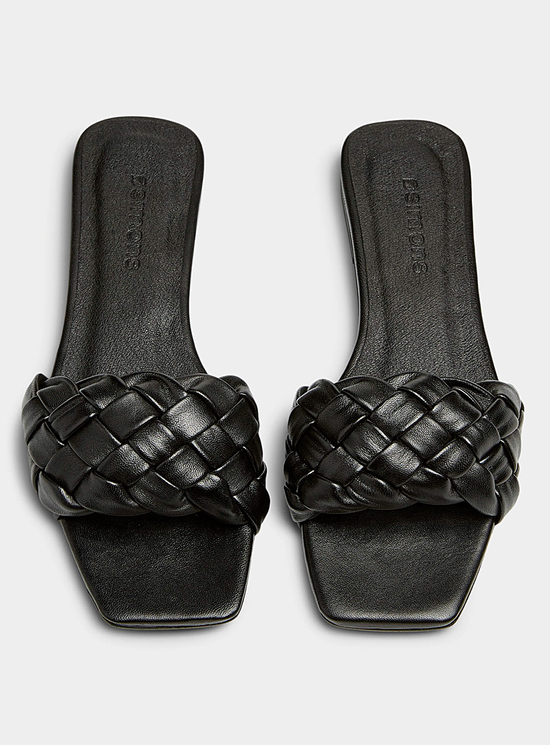 Simons: La sandale slide bridée nattée Femme Noir pour femme