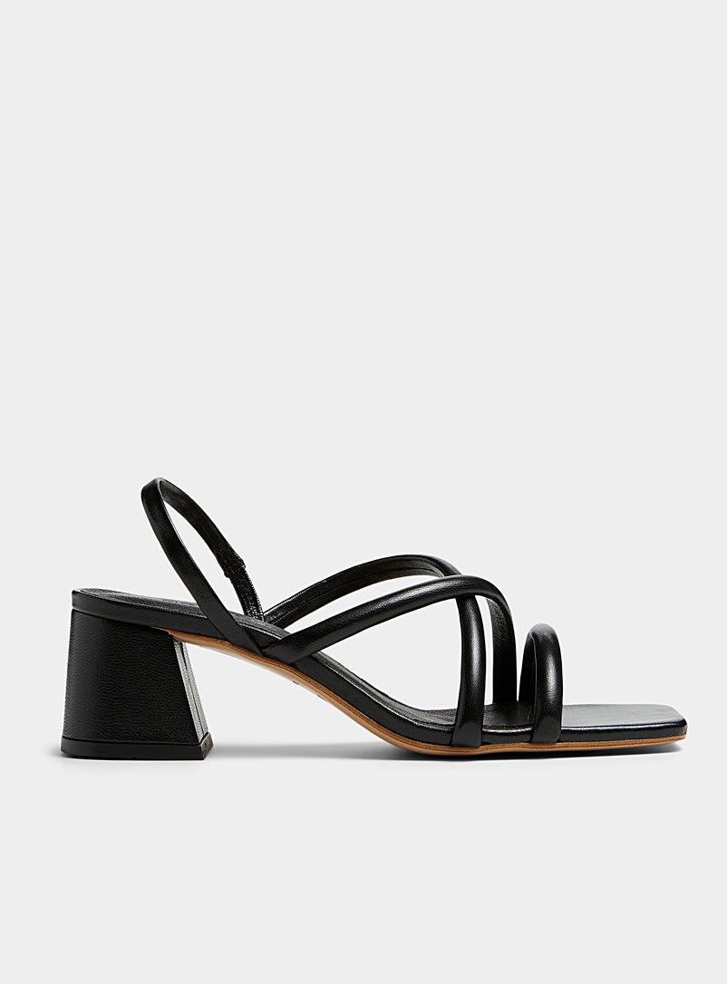 Simons Black Leather multi-strap sandals for women