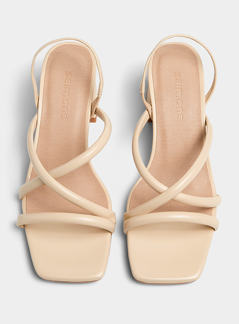 Simons Cream Beige Leather multi-strap sandals Women for women