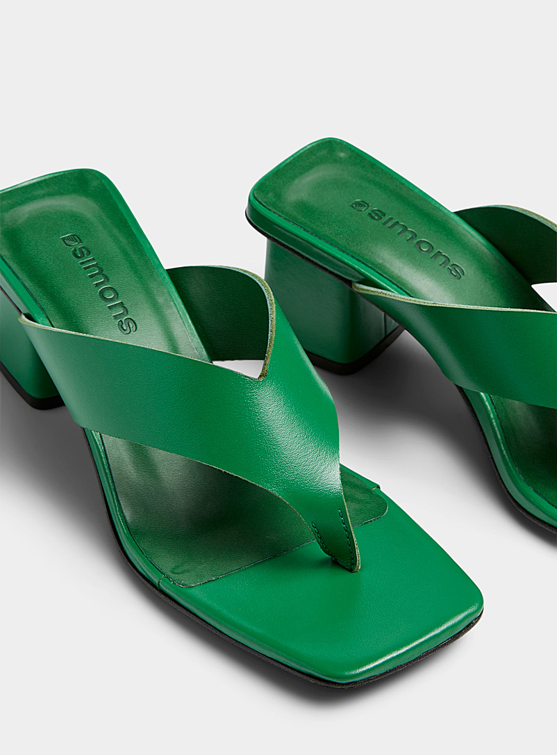 Simons: La sandale talon bloc en cuir Femme Vert pour femme