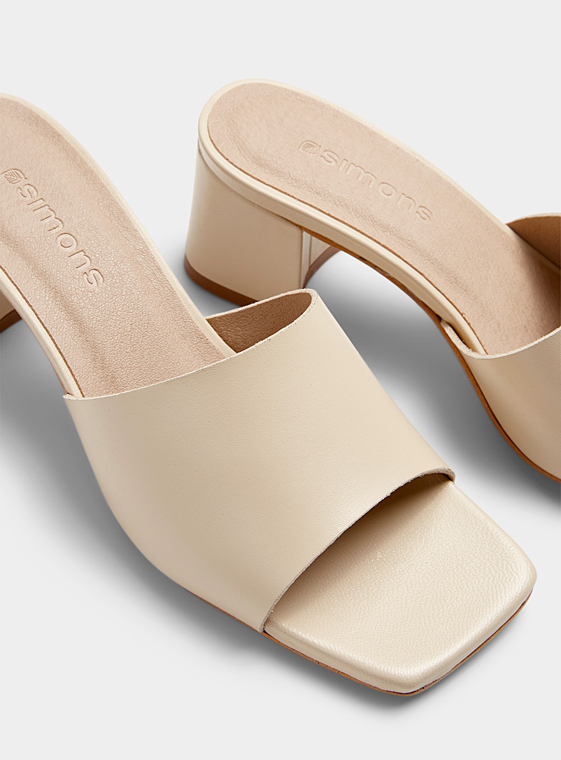 Simons Ivory White Square toe block heel sandals for women