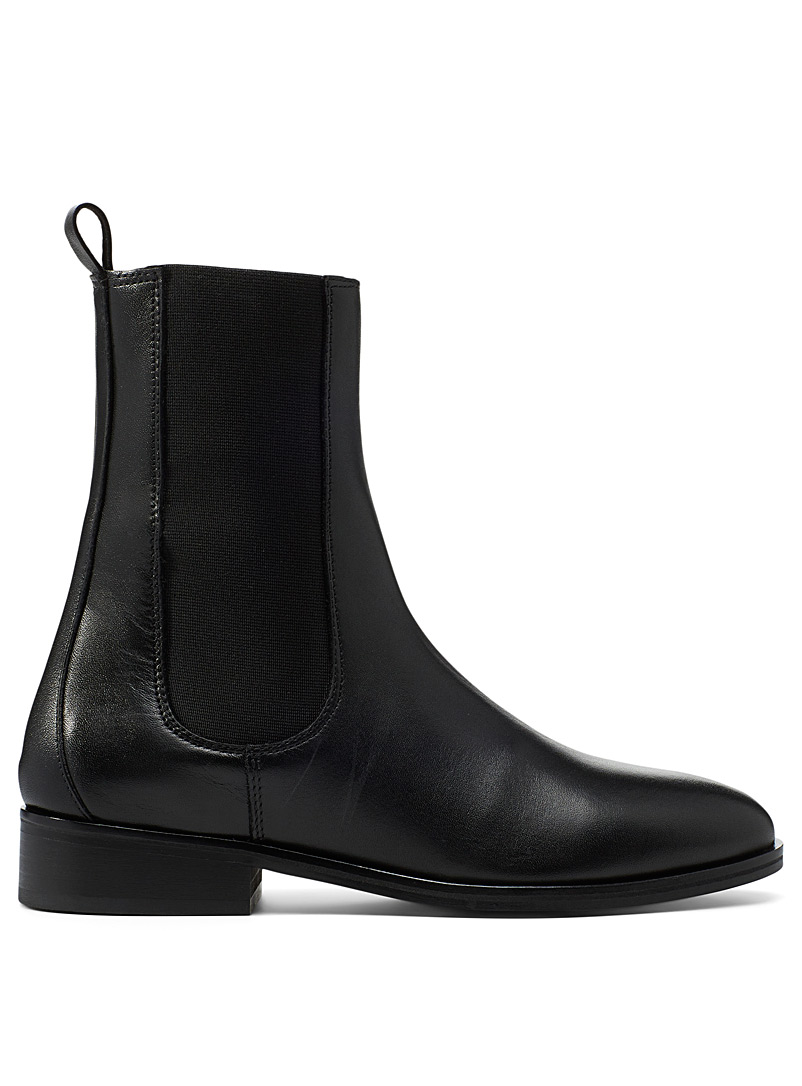 Simons Black Long leather Chelsea boot for women