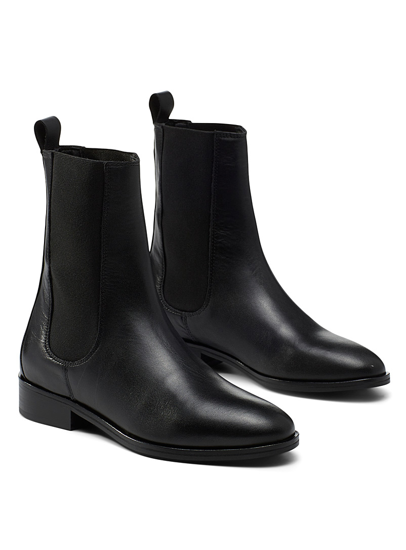 Simons Black Long leather Chelsea boot for women